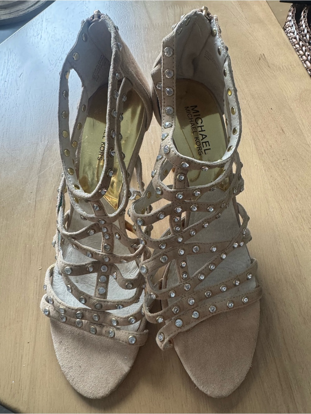Michael Kors Tan Suede Studded Strappy Heels